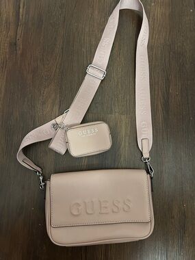 GUESS Blush Pink Crossbody Bag with Logo Strap and Pouch